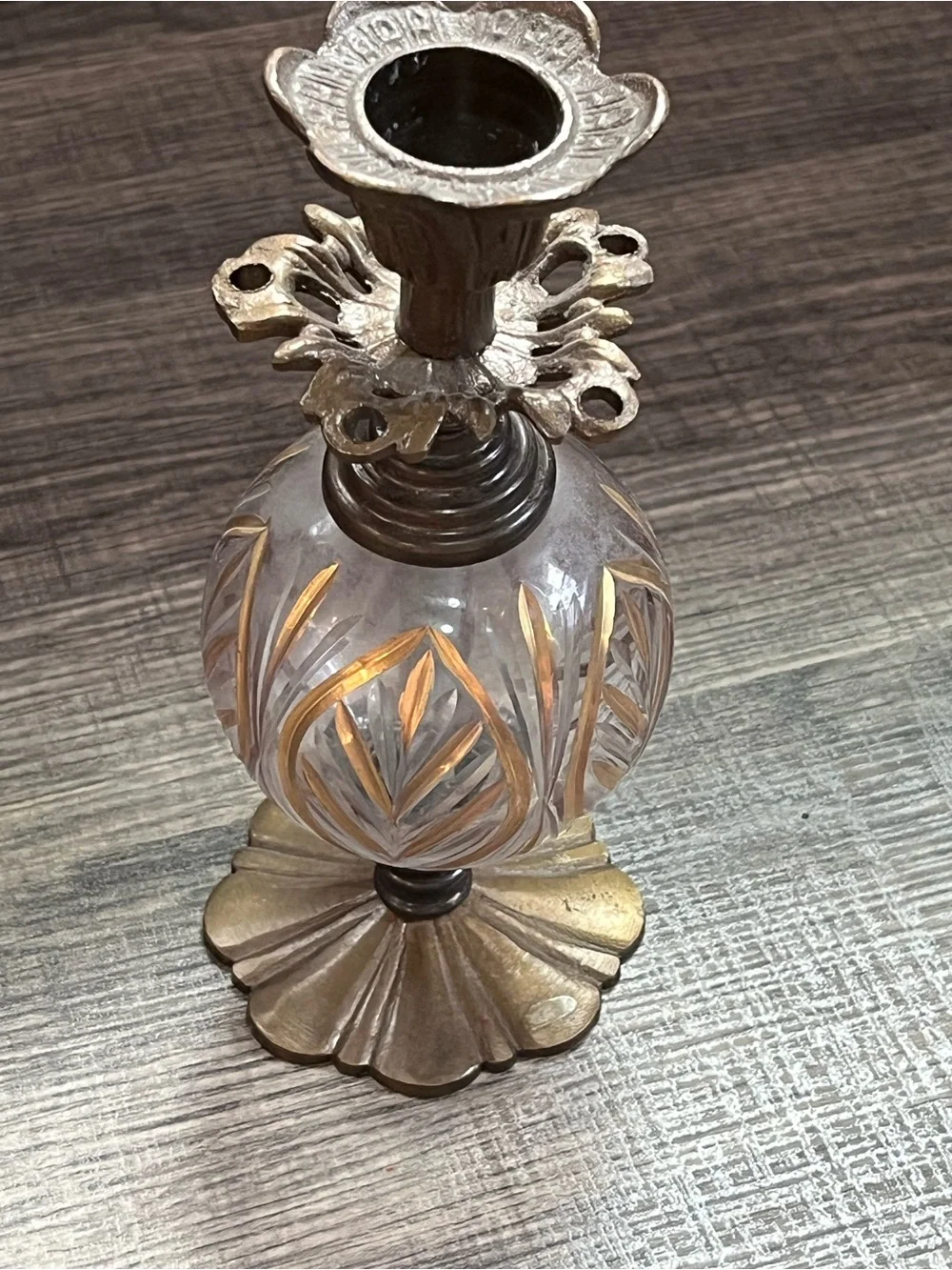 Ornate Vintage Glass & Metal Decorative Candle Holder-Gold Accents. No chips